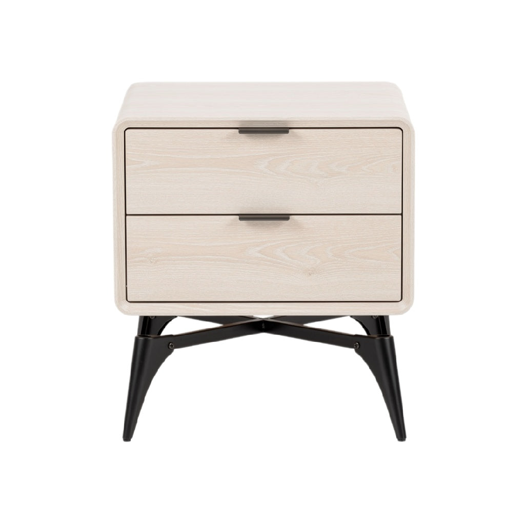 Modern Minimalist Nightstand with Two Drawers and Metal Legs